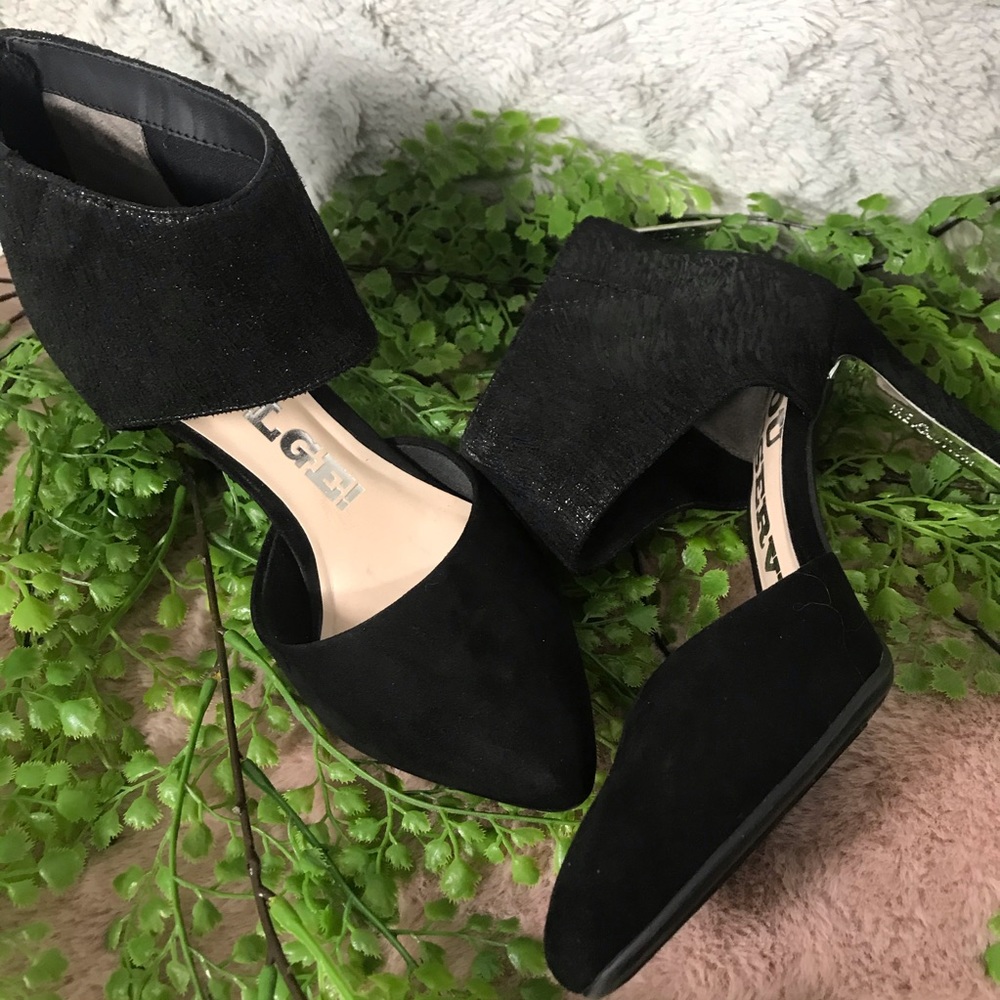 Indulge Black Suede Shimmer Pointy High Heel